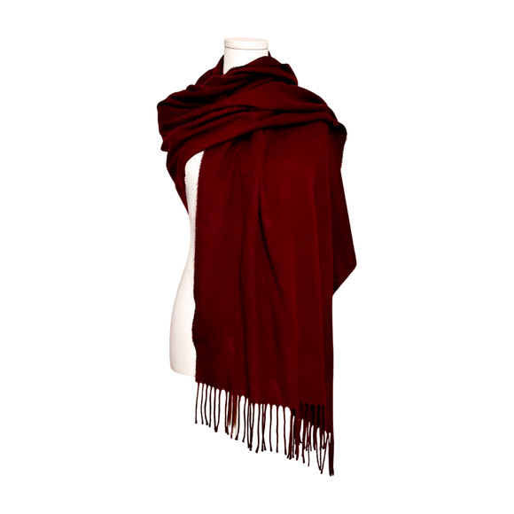 Burgundy 100% Lambswool Italian Lama Laine Scarf Fringe - Picture 2 of 6